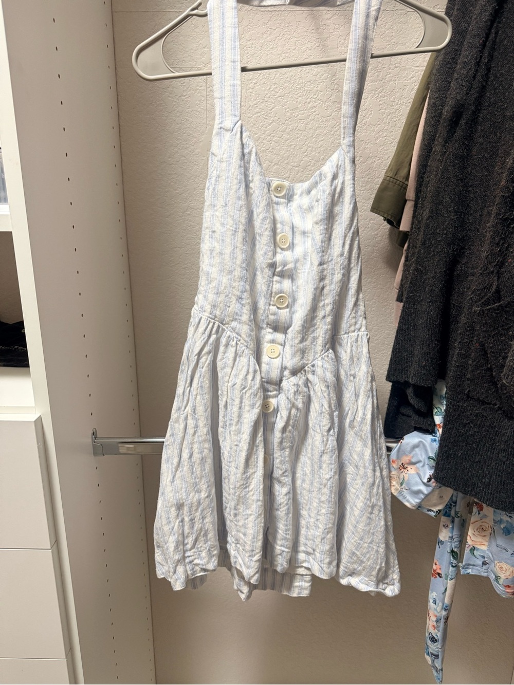 Reformation Light Blue and White Striped Mini Dress